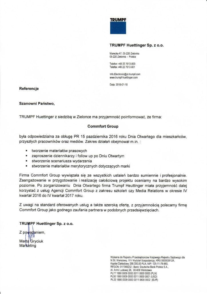 Referencje TRUMPF Huettinger